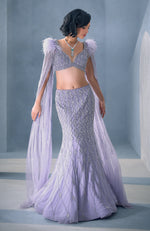 NAIRA Lilac Crystal Hand Embroidered Mermaid Lehenga Set with Feather Deatil