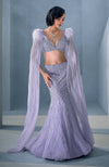 NAIRA Lilac Crystal Hand Embroidered Mermaid Lehenga Set with Feather Deatil