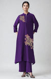 Eggplant Kashmiri Tilla Aari Embroidered Kaftan Set