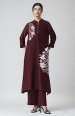 Wine Parsi Gara Embroidered Kaftan set