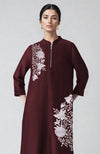 Wine Parsi Gara Embroidered Kaftan set