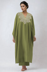 Bog Green Kashmiri Tilla & Zardozi Embroidered Kaftan Set