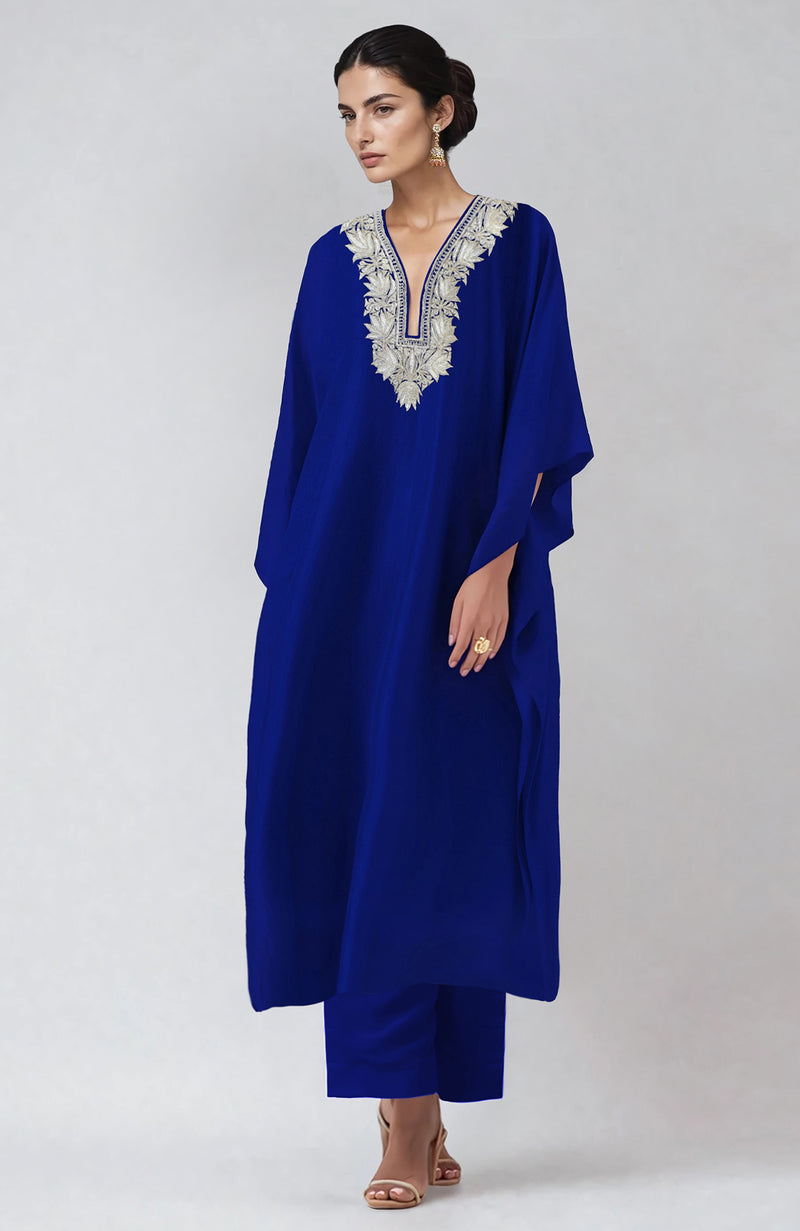 Royal Blue  Kashmiri Tilla Embroidered Kaftan Set