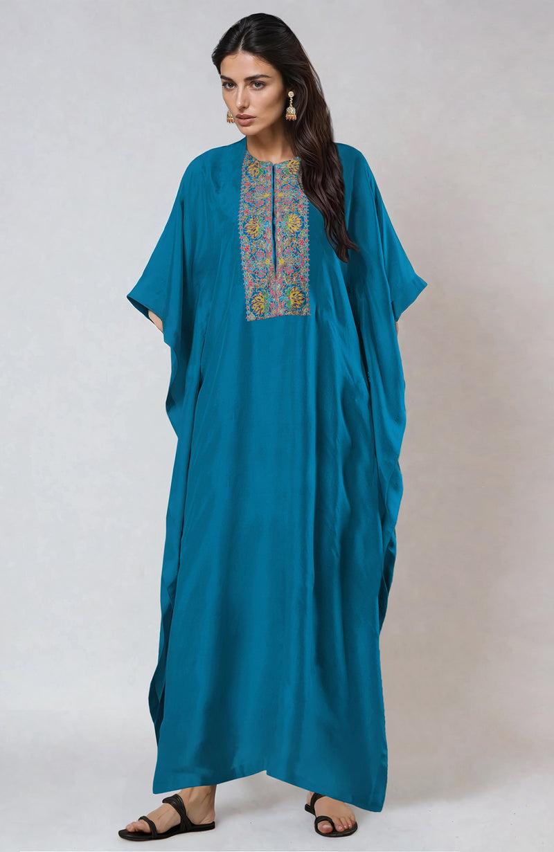 Seaport Blue Kashmiri Kashidakari Embroidered Kaftan