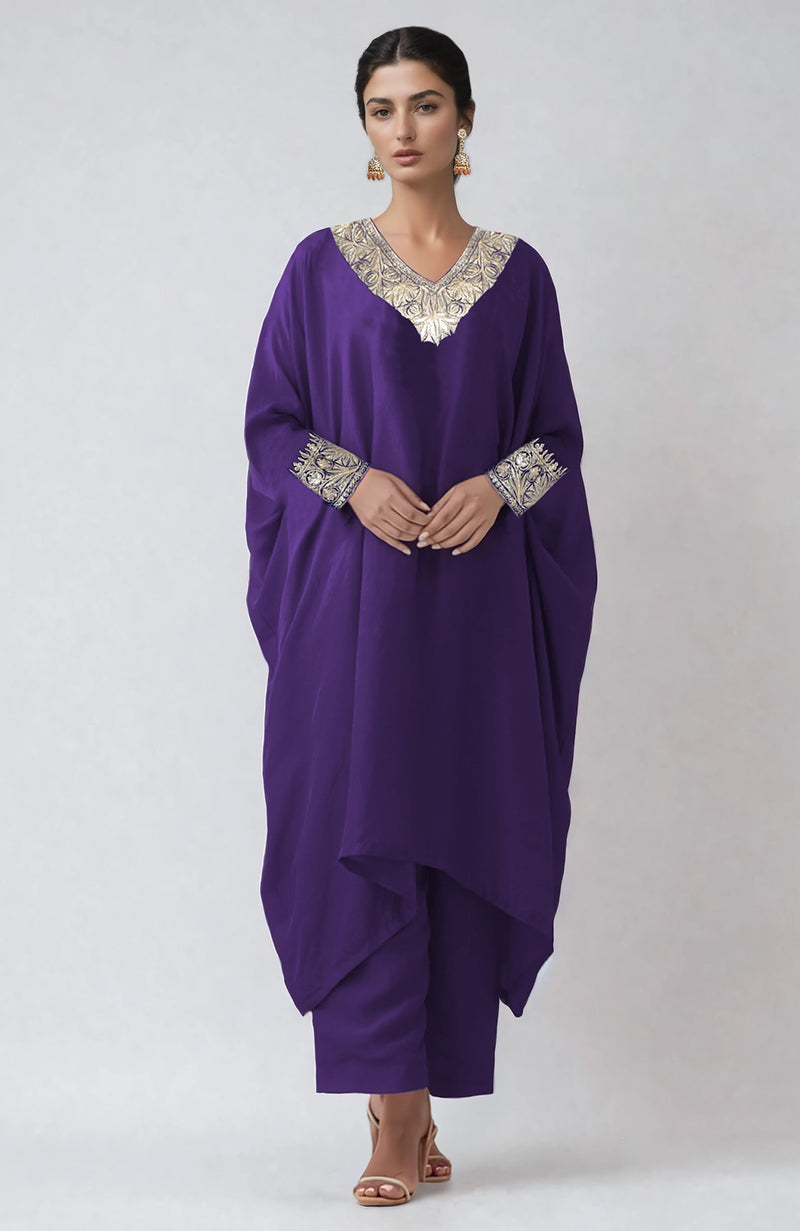 Heliotrope Kashmiri Tilla Embroidered Kaftan set