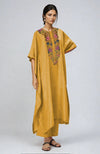 Calendula Yellow Parsi Gara Embroidered Kaftan Set