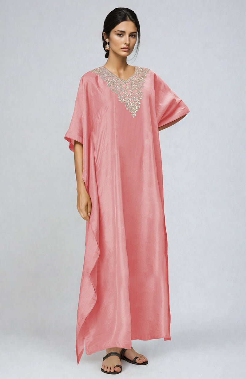 Peony Pink Marori Gota Patti & Zardozi  Embroidered  Kaftan