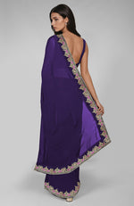 Indigo Purple Kashmiri Tilla and Resham Embroidered Saree