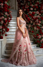 Blush Pink Floral Resham and Zardozi Embroidered Lehenga Set