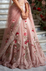 Blush Pink Floral Resham and Zardozi Embroidered Lehenga Set