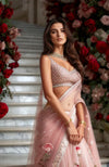 Blush Pink Floral Resham and Zardozi Embroidered Lehenga Set