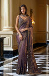 Deep Mauve Embroidered Saree set