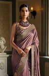 Deep Mauve -Gold Embroidered Saree set