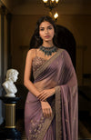 Deep Mauve Embroidered  Saree set