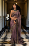 Deep Mauve Embroidered  Saree set