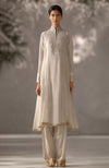 Soft Ivory Embroidered Kurta Set With Dupatta-Inspired Pleated Drape