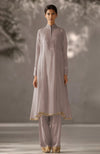 Soft Ivory Embroidered Kurta Set With Dupatta-Inspired Pleated Drape