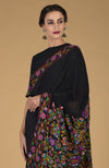 Black Kashmir Kani Art Embroidered Pure Crepe Silk Saree With Blouse