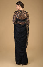 Black French Chantilly Lace Saree With Embellished Blouse