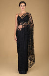 Black French Chantilly Lace Saree With Embellished Blouse