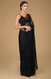 Black French Chantilly Lace Saree With Embellished Blouse