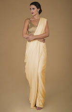 Beige Timeless Pure Pashmina Cashmere Saree With Blouse