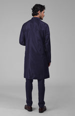 Ink Blue Silk Kurta With Floral Embroidered Placket Detail