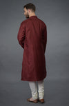 Burgundy Silk Kurta With Gold Tilla Embroidery