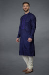 Ink Blue Silk Kurta With Embroidered Placket Detail