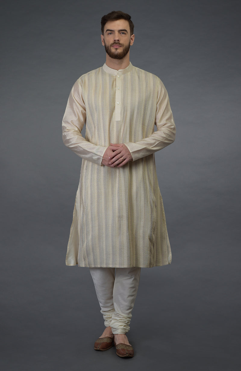 Cream Pintuck Pure Silk Kurta Set