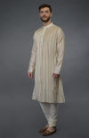 Cream Pintuck Pure Silk Kurta Set