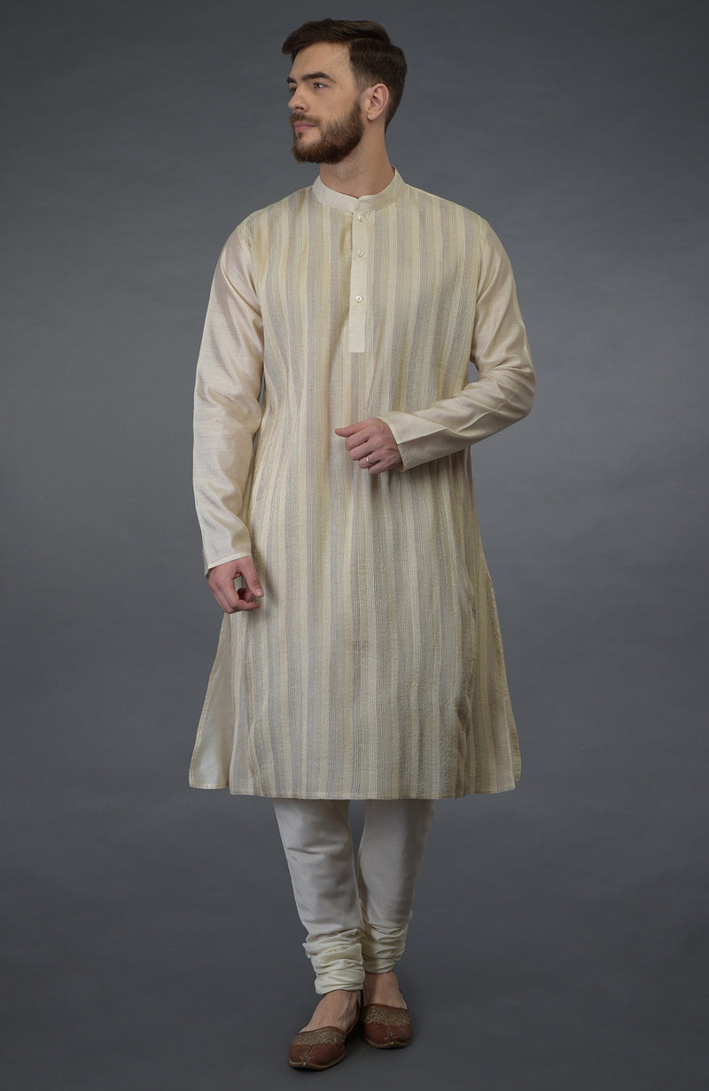 Cream Pintuck Pure Silk Kurta Set