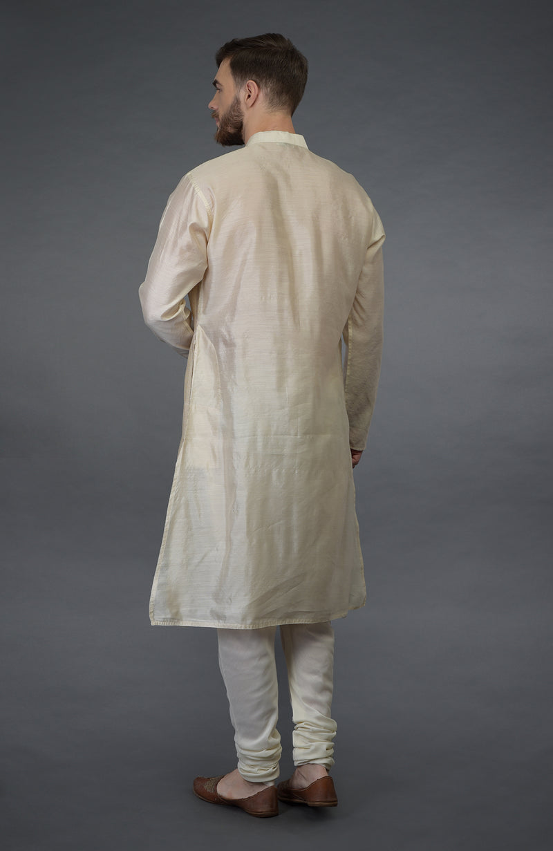 Cream Pintuck Pure Silk Kurta Set