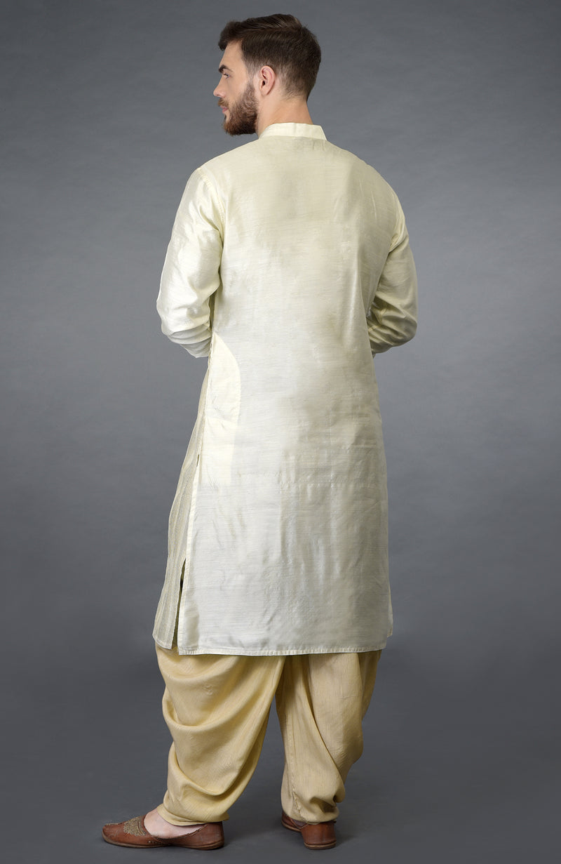 Cream Pintuck Pure Silk Kurta Set