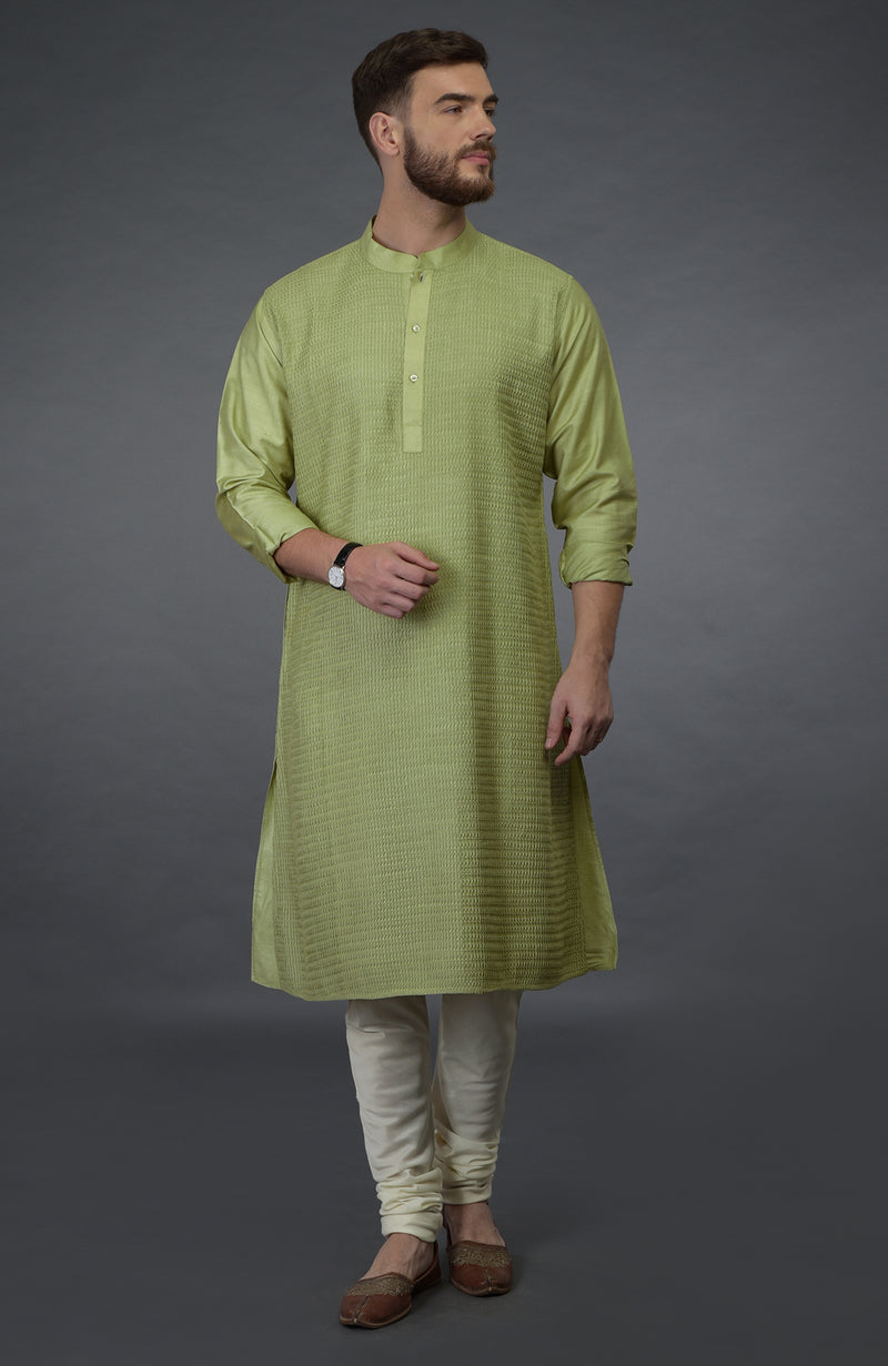 Pista Green Pintuck Silk Kurta