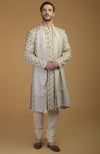 Gold Pintuck Zardozi Embroidered Sherwani Set with Dupatta