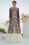 Plum Floral Parsi Gara Embroidered Jacket Set