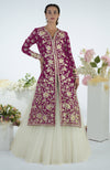 Plum Floral Parsi Gara Embroidered Jacket Set