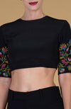 Black Kani Art Embroidered  Jewel Neck Blouse