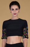 Black Kani Art Embroidered  Jewel Neck Blouse