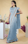 Dusty Blue Hand Embroidered Linen Saree