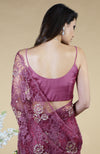 Wine French Chantilly Hand Embroidered Saree