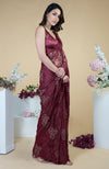 Burgundy French Chantilly Hand Embroidered Saree