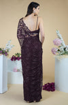 Blackberry Wine French Chantilly Lace Swarovski Crystal Saree With Embellished Blouse