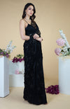 Black French Chantilly Lace Swarovski Crystal Saree With Embellished Blouse