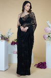 Black French Chantilly Lace Swarovski Crystal Saree With Embellished Blouse