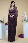 Black French Chantilly Lace Swarovski Crystal Saree With Embellished Blouse