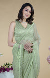 Pastel Mint Silver Beads & Sequin Zardozi Hand Embroidered Saree