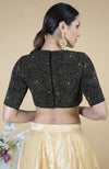 Black-Gold Hand Embroidered Blouse With Gold Tissue Skirt