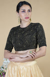 Black-Gold Hand Embroidered Blouse With Gold Tissue Skirt